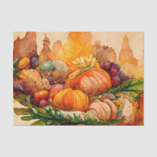 Vintage Watercolor Thanksgiving Pumpkin Harvest Tissue Paper