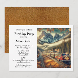 Vintage Watercolor Train Birthday Party Invitation