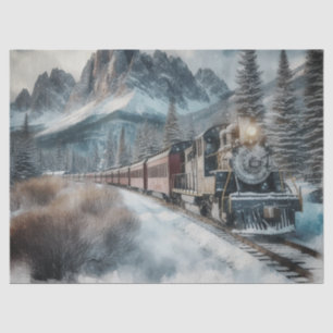 Vintage Watercolor Train in Winter  Tissue Paper