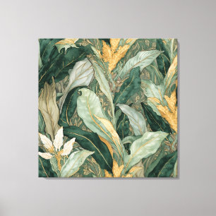 Vintage, Watercolor Tropical Leaves , Botanical Canvas Print