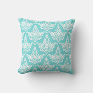 Vintage Watercolor Turquoise Damask Throw Pillow