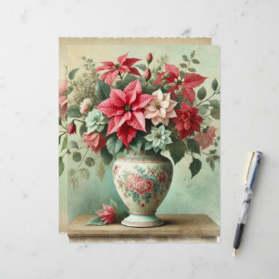 Vintage Watercolor Vase of Poinsettia Paper