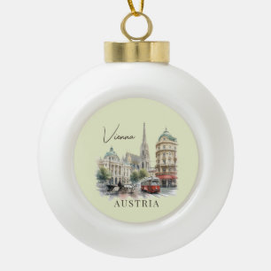 Vintage Watercolor Vienna Austria Ceramic Ball Christmas Ornament