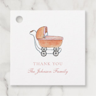 Vintage Watercolor Wicker Stroller Thank you Favour Tags