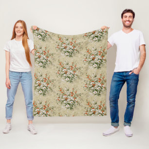Vintage Watercolor Wildflower Daisy Bouquet Beige Fleece Blanket