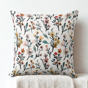  vintage watercolor wildflowers floral pattern  throw pillow