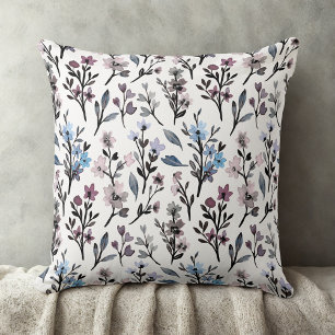  vintage watercolor wildflowers floral pattern  throw pillow