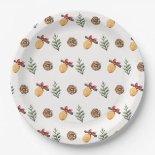 Vintage Watercolor Winter Christmas Pattern Paper Plate