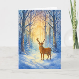 Vintage Watercolor Woodland Deer Christmas Holiday Card