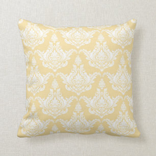 Vintage Watercolor Yellow Damask Throw Pillow