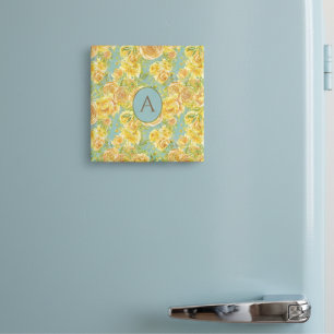 Vintage Watercolor Yellow Monogram Rose Pattern Magnet