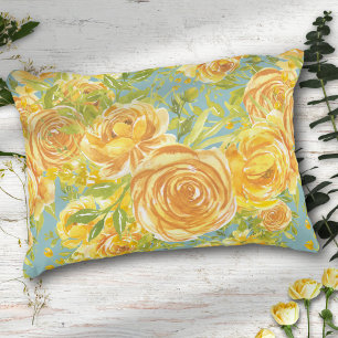 Vintage Watercolor Yellow Rose Pattern Accent Pillow