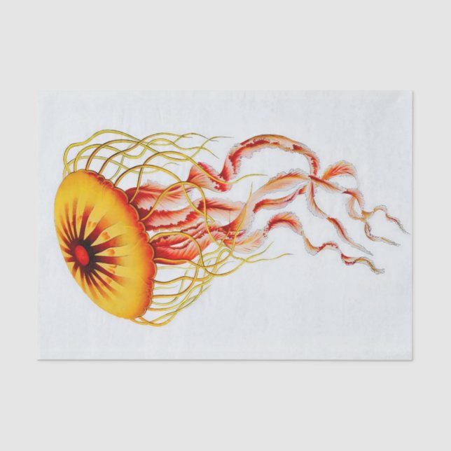 Vintage Watercolour Jellyfish off white background Tissue Paper (Front)