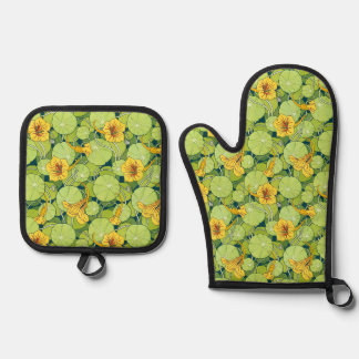 Vintage Waterlilies Oven Mitt & Pot Holder Set