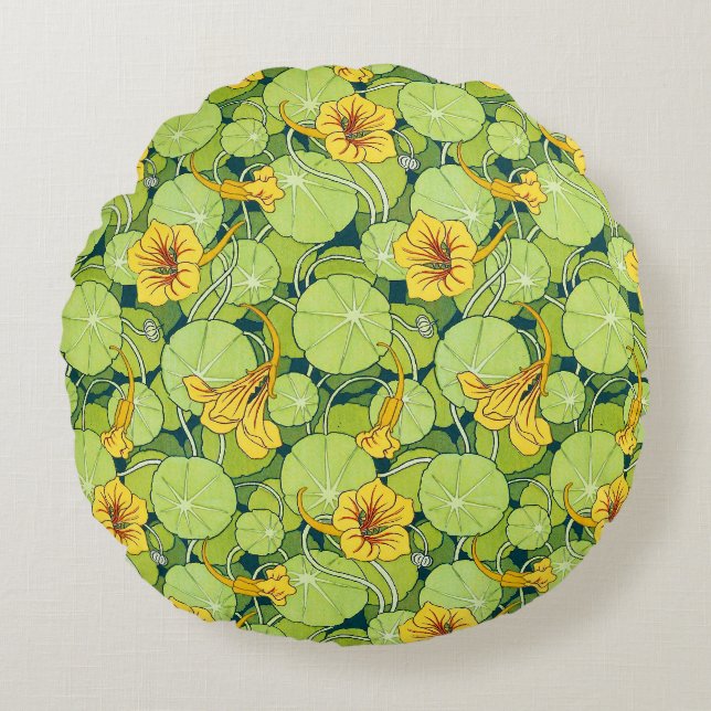 Vintage Waterlilies Round Pillow (Front)