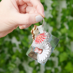 Vintage Waterlily Flowers, Waterlilies in a Pond Keychain