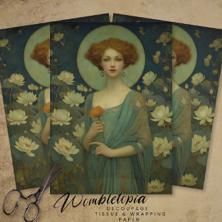 Vintage Waterlily Lady Portrait Art Nouveau Style Tissue Paper