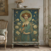 Vintage Waterlily Lady Portrait Art Nouveau Style