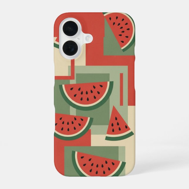 Vintage Watermelon Block Pattern iPhone 16 Case (Back)