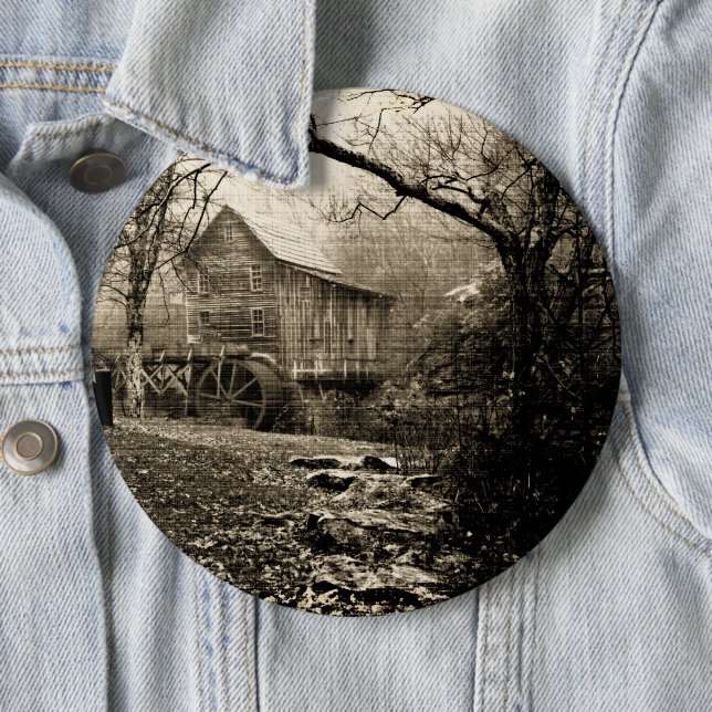 Vintage Waterwheel 6 Inch Round Button (In Situ)
