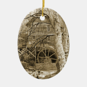 Vintage Waterwheel Ceramic Ornament