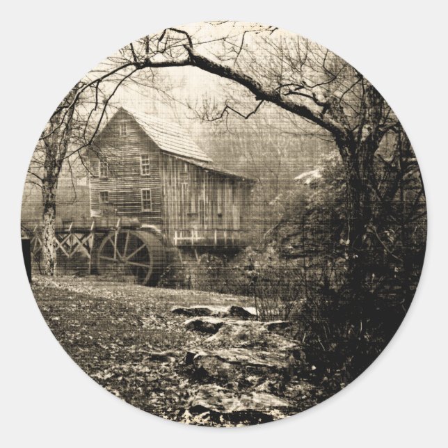 Vintage Waterwheel Classic Round Sticker (Front)