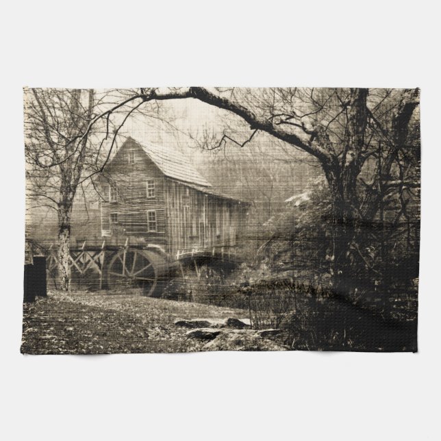 Vintage Waterwheel Kitchen Towel (Horizontal)