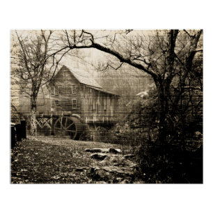 Vintage Waterwheel Poster