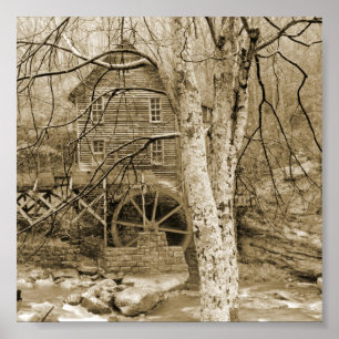 Vintage Waterwheel Poster