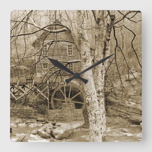 Vintage Waterwheel Square Wall Clock (Front)