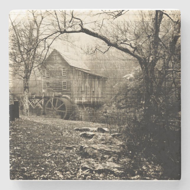 Vintage Waterwheel Stone Coaster (Front)