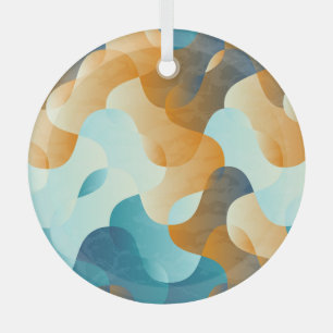 Vintage wave pattern, blue and brown. glass ornament