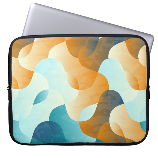 Vintage wave pattern, blue and brown. laptop sleeve (Front)
