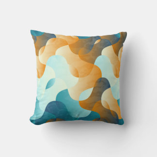 Vintage wave pattern, blue and brown. throw pillow