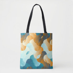 Vintage wave pattern, blue and brown. tote bag