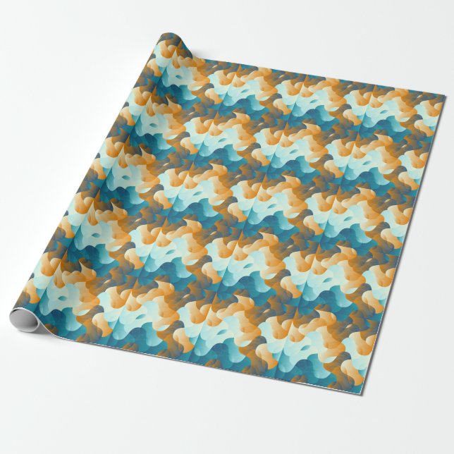 Vintage wave pattern, blue and brown. wrapping paper (Unrolled)