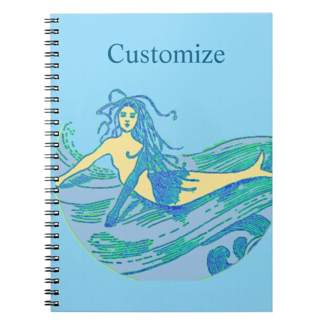 Vintage Waveriding Mermaid Thunder_Cove Notebook (Front)