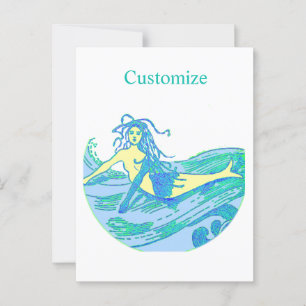 Vintage Waveriding Mermaid Thunder_Cove Postcard
