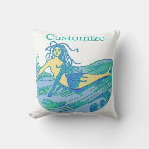 Vintage Waveriding Mermaid Thunder_Cove Throw Pillow