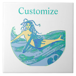 Vintage Waveriding Mermaid Thunder_Cove Tile