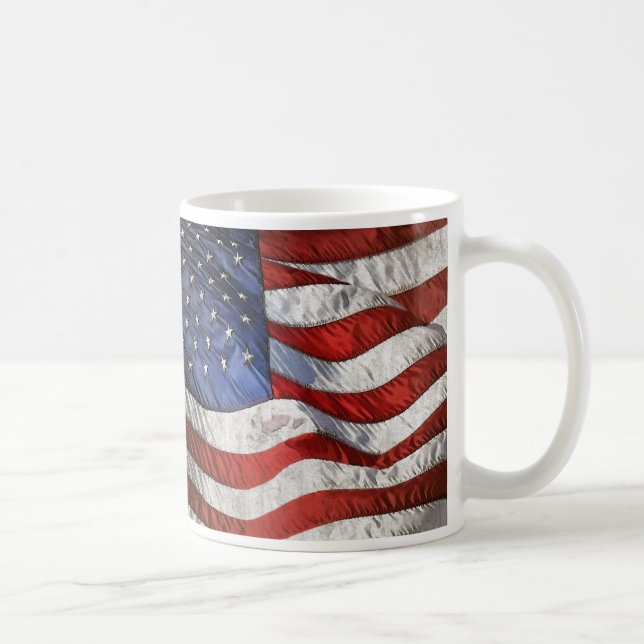 Vintage Waving American Flag Personalized Coffee Mug (Right)