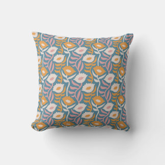 Vintage Wavy Retro Groovy Pastel Floral Pattern Throw Pillow