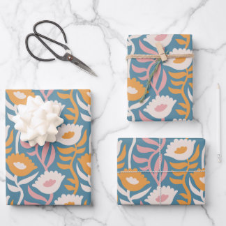 Vintage Wavy Retro Groovy Pastel Floral Pattern Wrapping Paper Sheet