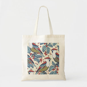 Vintage Waxwings Holly Christmas Pattern Tote Bag