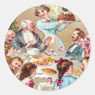 Vintage We all wish you a Merry Christmas Holiday Classic Round Sticker