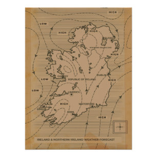 Vintage weather map of Ireland & Northern Ireland Poster