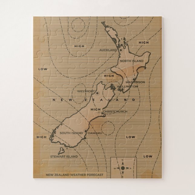 Vintage weather map of New Zealand Jigsaw Puzzle (Vertical)