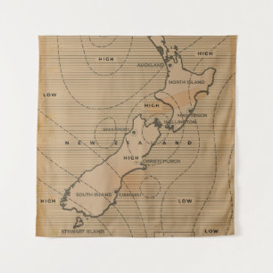 Vintage weather map of New Zealand Tapestry
