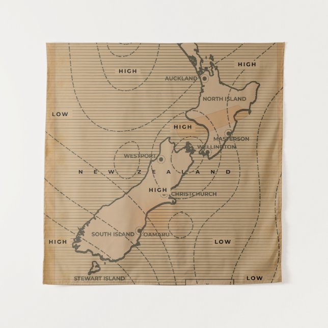 Vintage weather map of New Zealand Tapestry (Front)