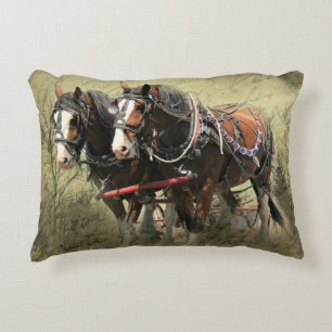 Vintage Weathered Clydesdale Postcard Accent Pillow